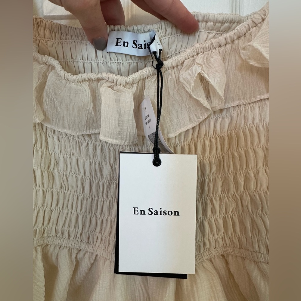 NWT En Saison Cropped Smocked Top Size L - Picture 4 of 6